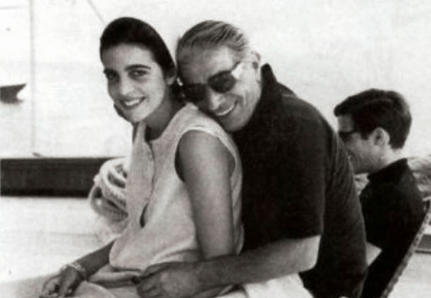 Christina Onassis hugging her Father Aristotle
