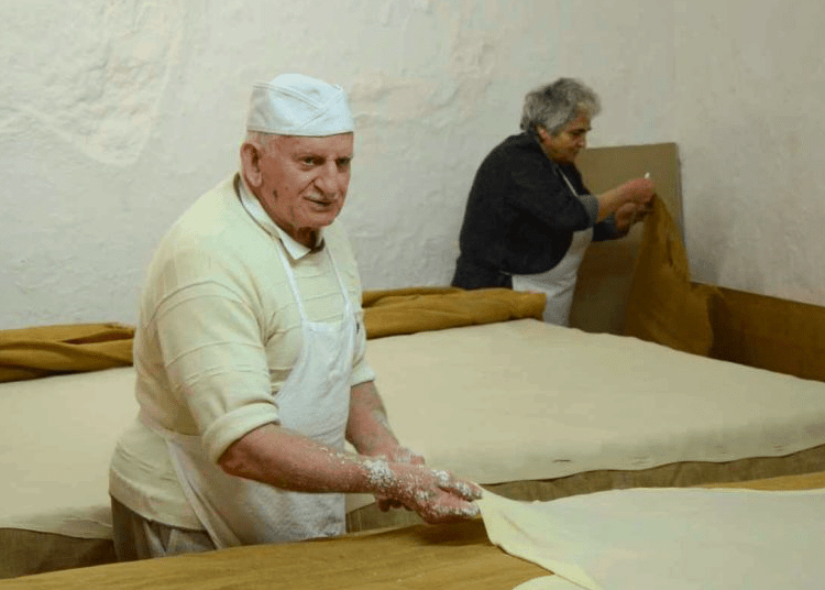 83- year- old Giorgos Hatziparaschos makes ultra-thin phyllo pastry