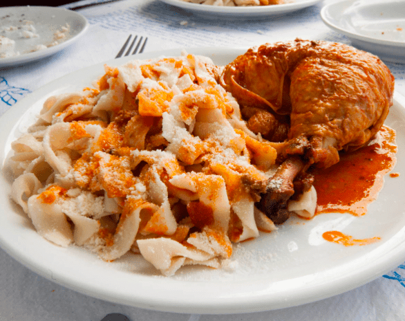 Matsata is the best known local food. It’s a fresh pasta dish made with red sauce and served with chicken or rabbit.