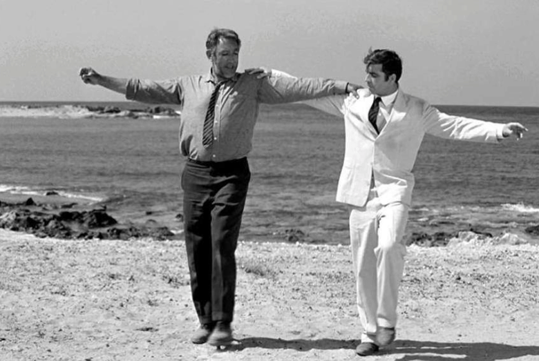 Anthony Quinn and Alan Bates dancing to the music of Zorba the Greek