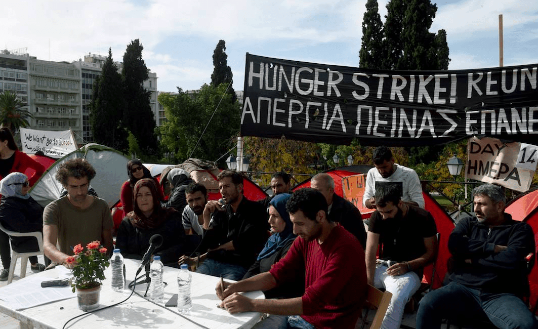Refugees take break from Syntagma Square hunger strike 68