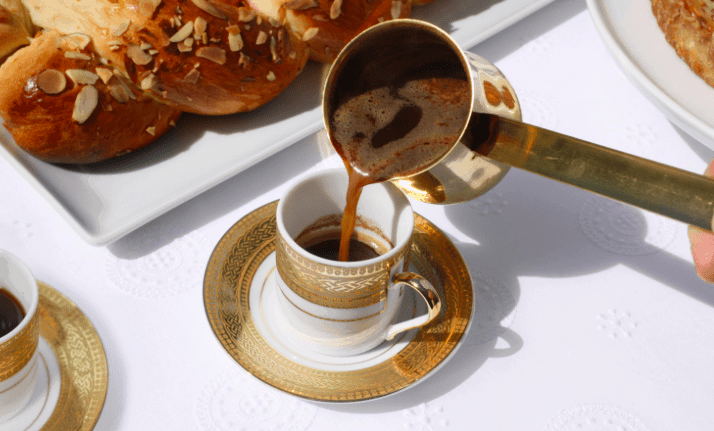pouring greek coffee