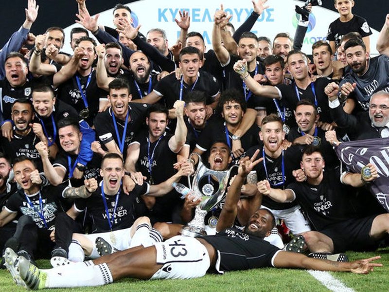Players of PAOK Salonika celebrate after winning the Greek Cup Final