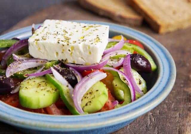 Greek salad with bread