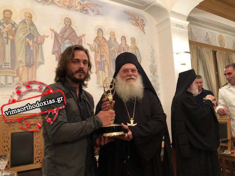 Hollywood star Jonathan Jackson offers his Emmy Award to Mount Athos Monastery