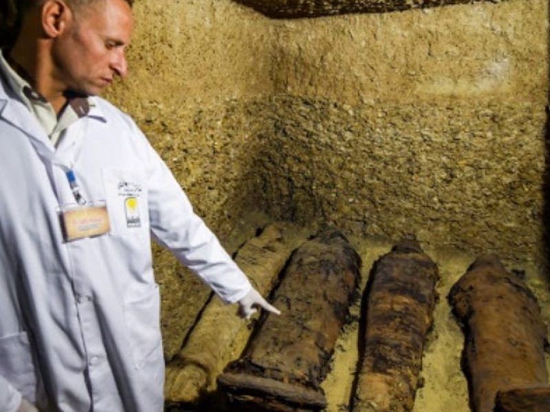 Egypt on Saturday unveiled over 40 mummies dating back to the Ptolemaic era at a burial site in the centre of the country.