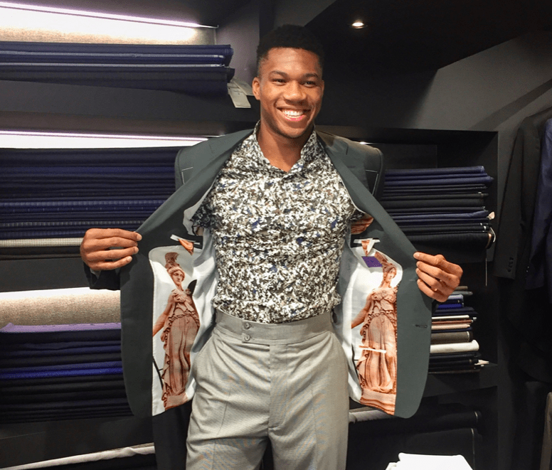 Giannis asks designer to line all his blazers with Ancient Greek images 6