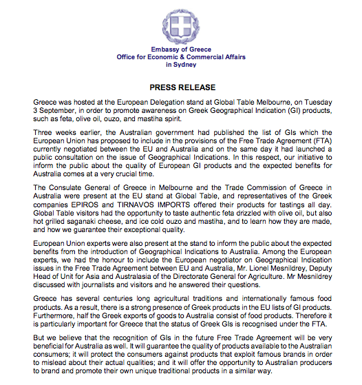 Global Table Event press release