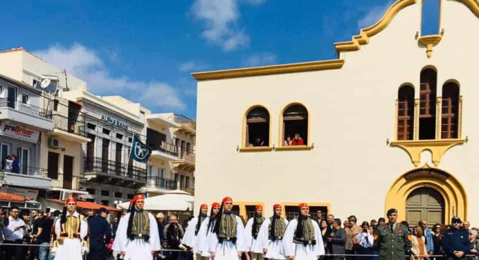 An unforgettable moment in history, Evzones parade in Kalymnos