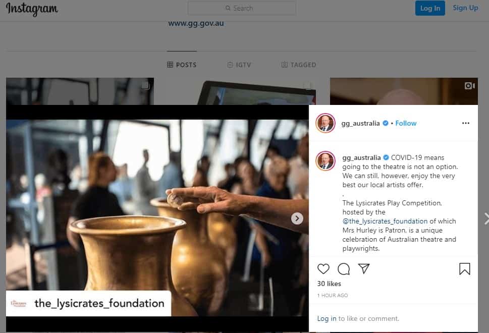 The Governor General of Australia takes to social media with a message of support for the Lysicrates Foundation