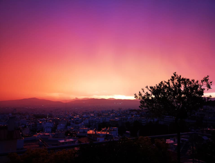 Athens sky turns orange after thunderstorm