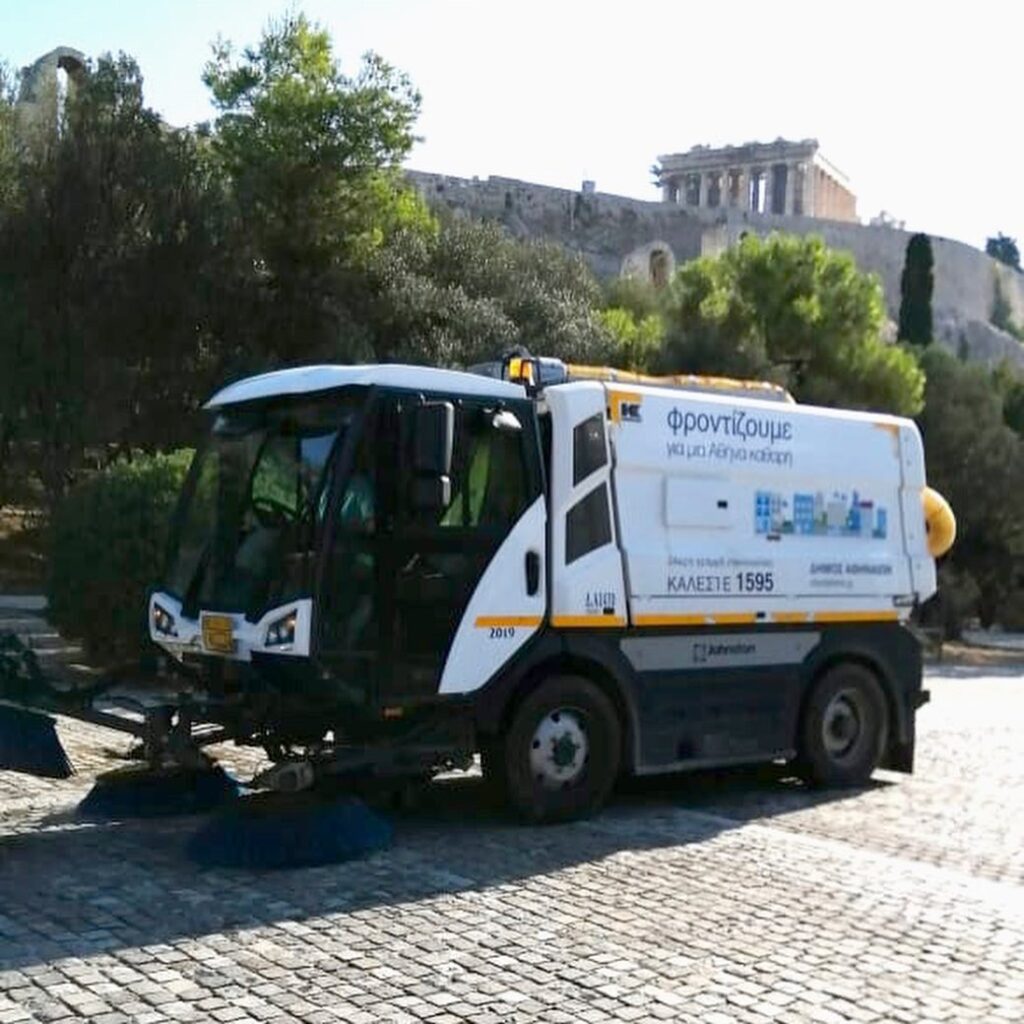 Street cleaning operation in Plaka