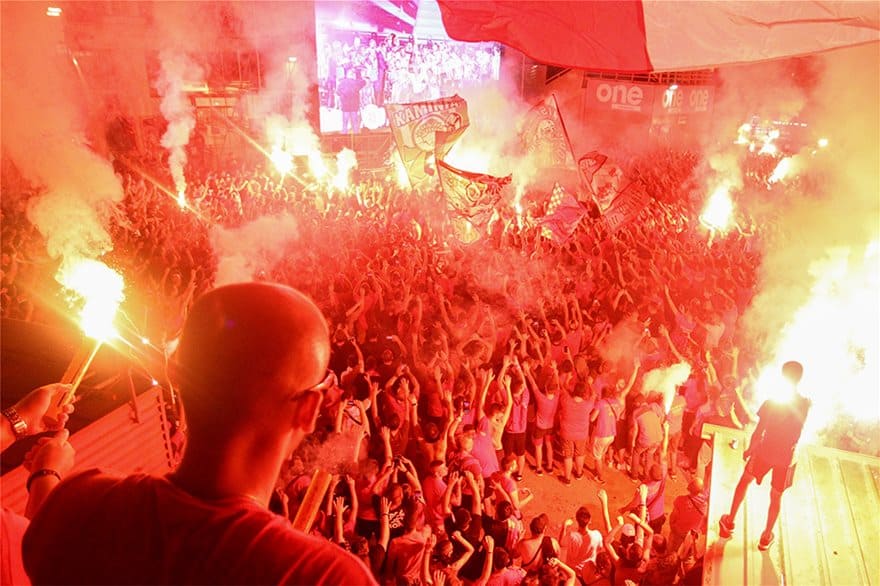 Olympiacos celebrate their 45th Greek Super League title