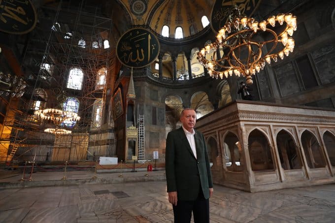 Erdogan supervises the conversion of Hagia Sophia into a mosque