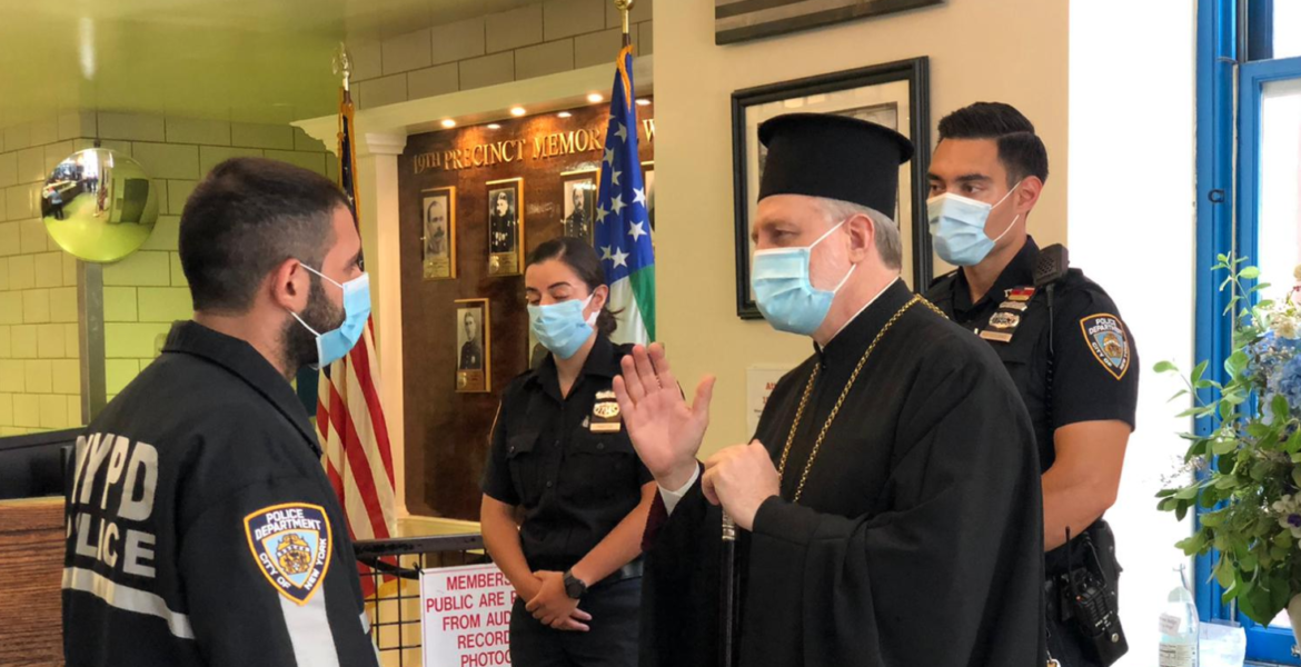 His Eminence Archbishop Elpidophoros of America visits local police precinct