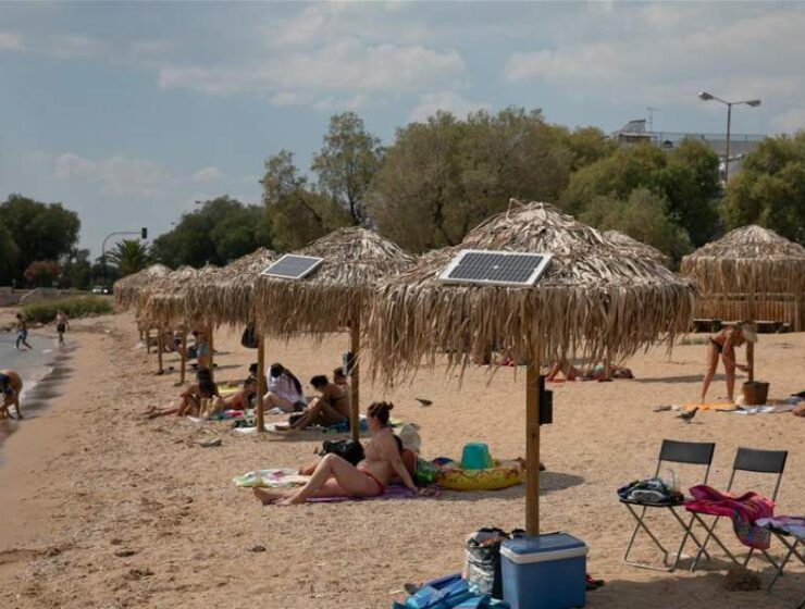 Solar charges installed at beach in Athens Greece