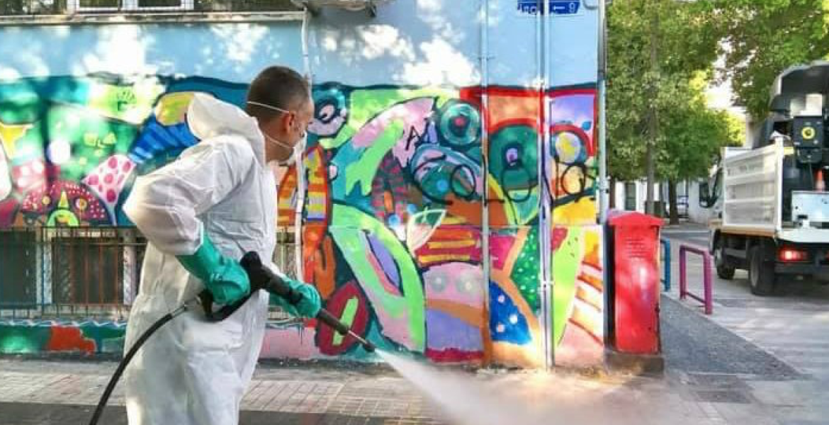 Streets of Athens disinfected to help reduce spread of covid-19