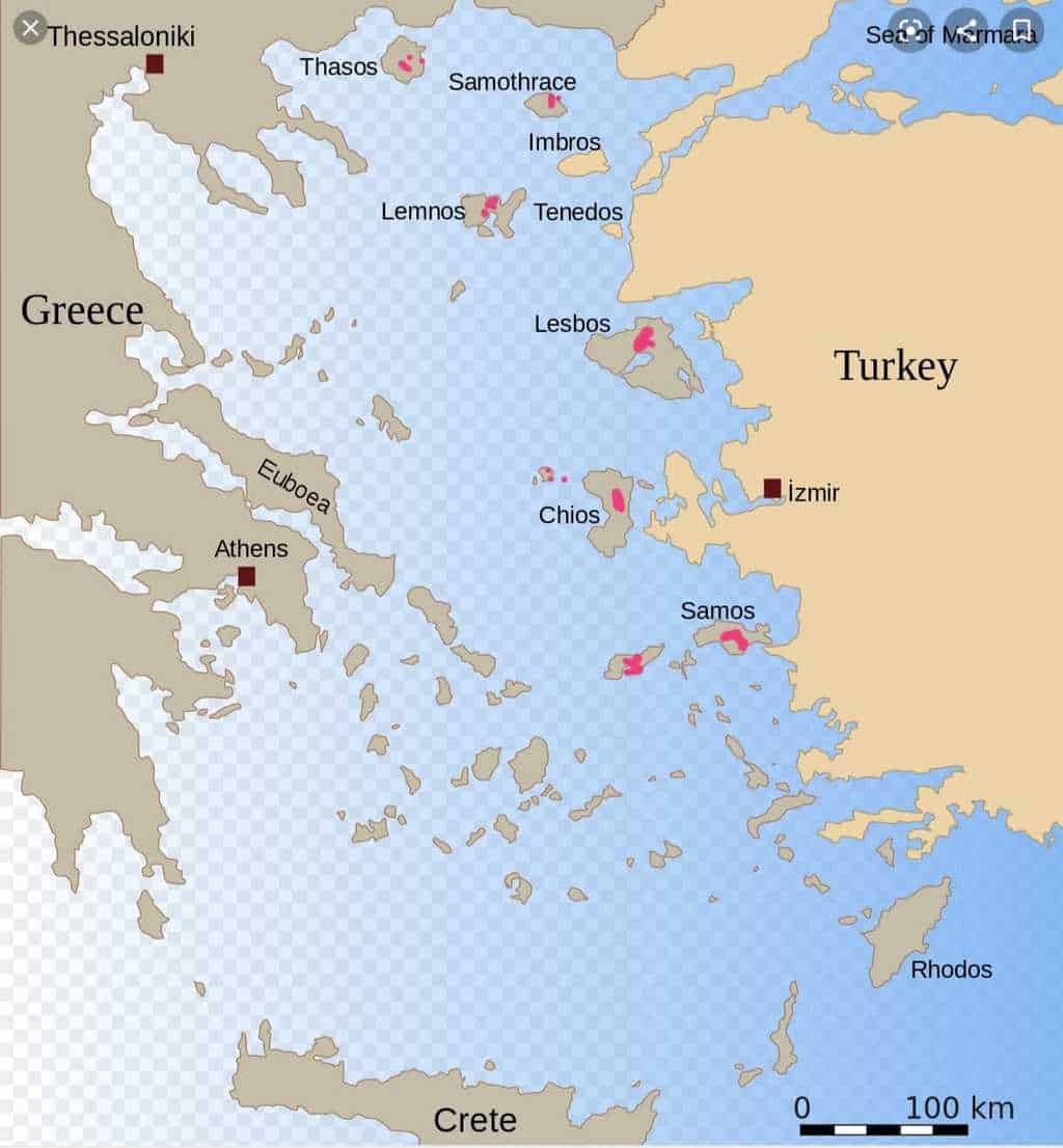 Острова Греции в Эгейском море на карте