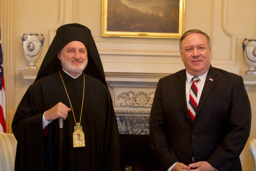 His Eminence Archbishop Elpidophoros of America meets with Secretary of State Pompeo
