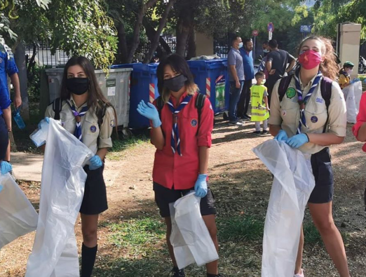 Children volunteer to clean up Plato's Academy Park in Athens