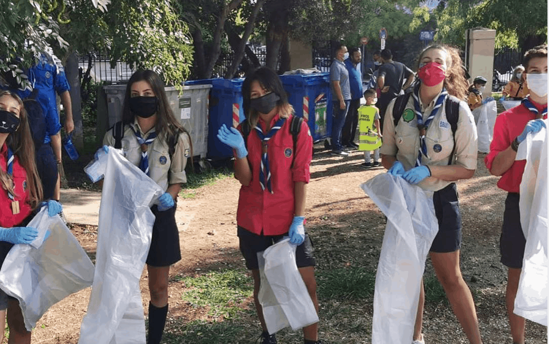 Children volunteer to clean up Plato's Academy Park in Athens