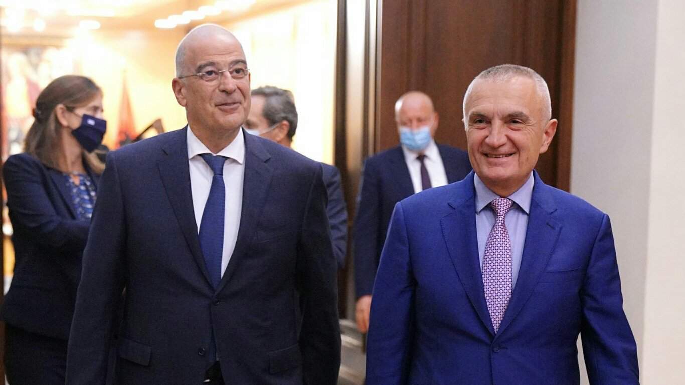 Greek Foreign Minister Nikos Dendias Greece Albania Albanian President Ilir Meta