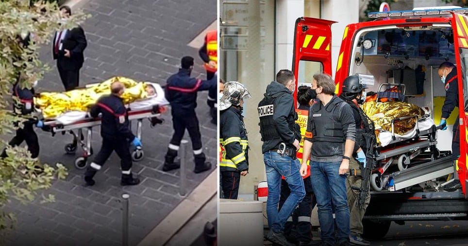 A victim being taken from the Notre Dame Cathedral in Nice.