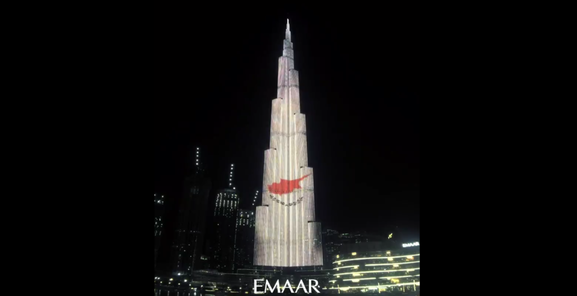 Burj Khalifa lights up with the colours of the Cypriot flag