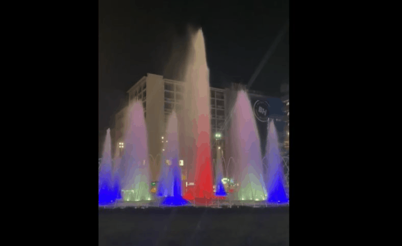 Omonia Square fountain lights up in blue, white and red in solidarity with France