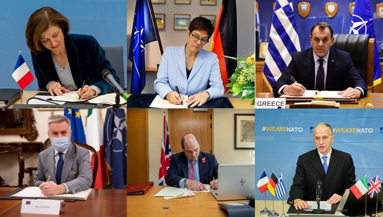 The Defense Ministers of Greece, Italy, France, Germany and the United Kingdom sign letters of intent.