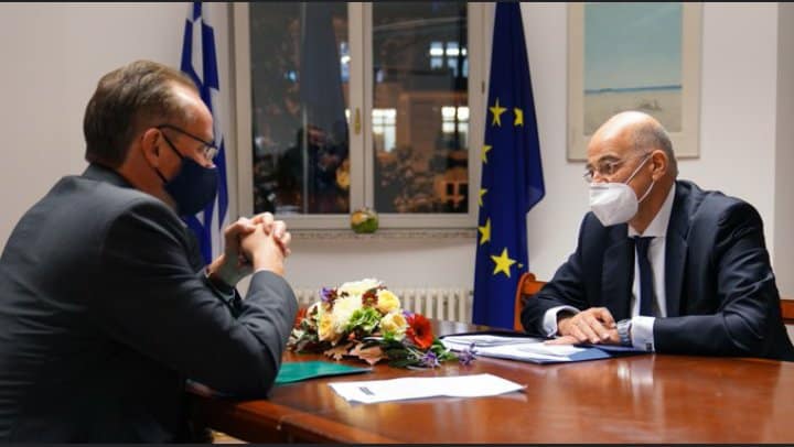 Greek Foreign Minister Nikos Dendias with European Affairs Committee Chairman Gunther Krichbaum - November 4, 2020.