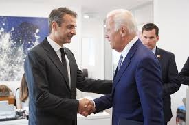 Greek PM Kyriakos Mitsotakis with Joe Biden in the context of the Concordia Europe Summit in Athens, June 6, 2017.