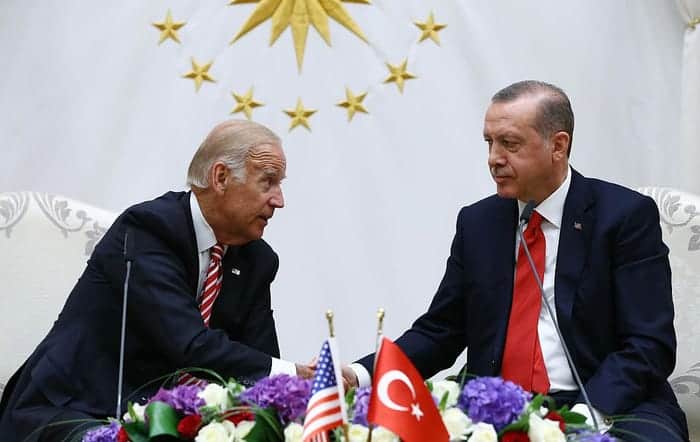 Turkish President Recep Tayyip Erdogan and Joe Biden at the Presidential Complex in Ankara, Turkey on August 24, 2016. 