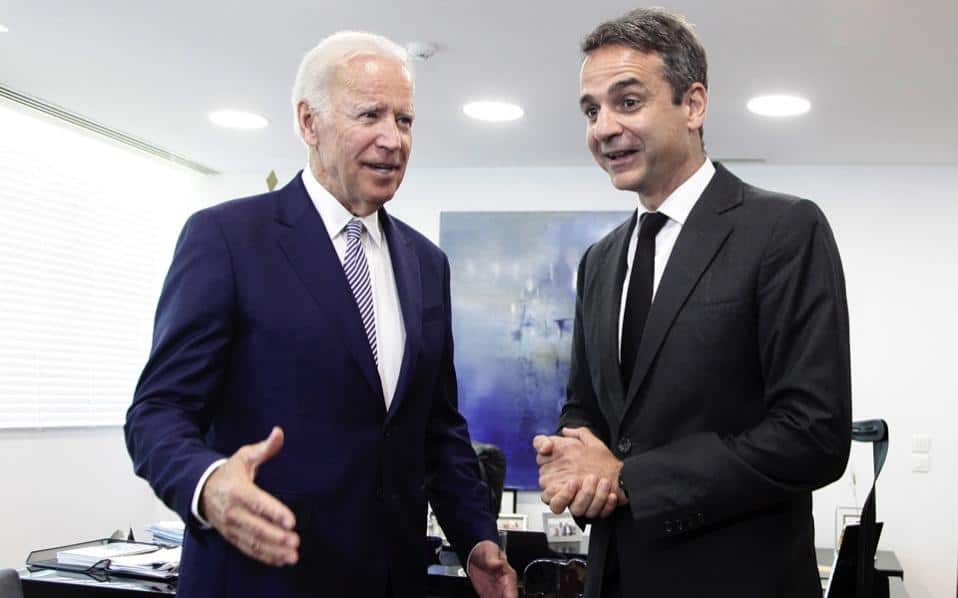 Greek PM Kyriakos Mitsotakis with Joe Biden in the context of the Concordia Europe Summit in Athens, June 6, 2017.