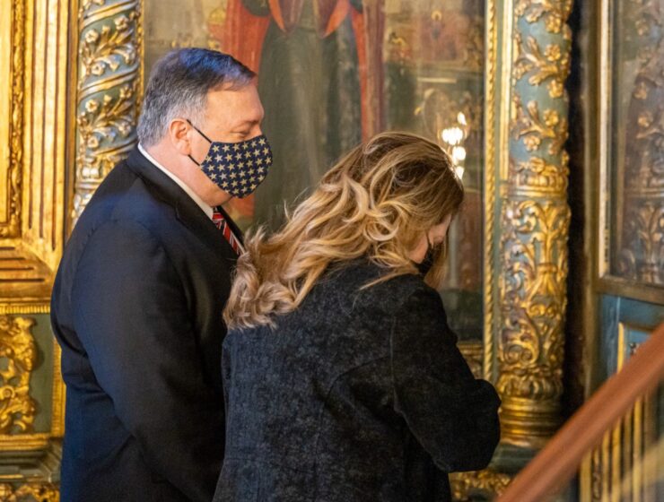 US Secretary of State Mike Pompeo visits the Patriarchal Church of St. George on November 17, 2020.