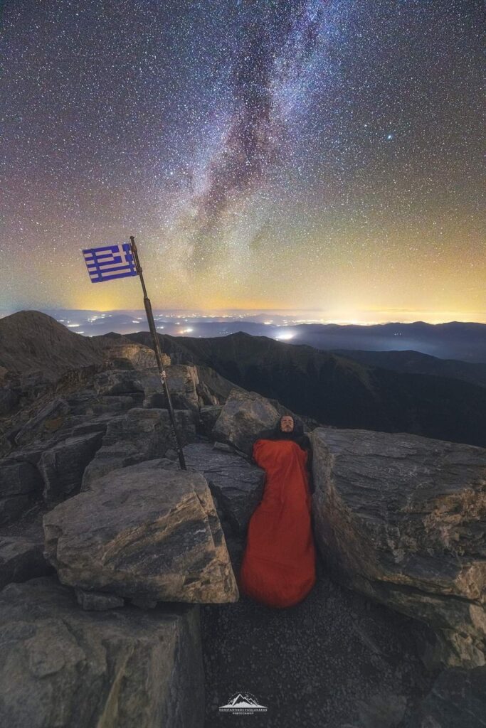 Sleeping under the stars on the top of Mount Olympus 