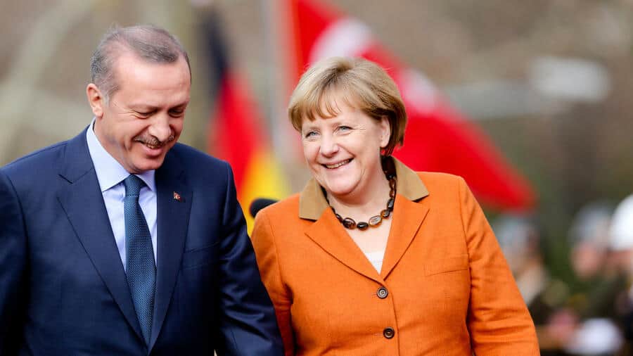 Turkish President Recep Tayyip Erdoğan with German Chancellor Angela Merkel.
