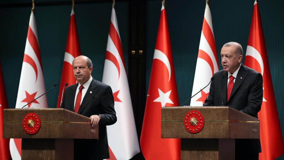 Turkish Cypriot leader Ersin Tatar with Turkish President Recep Tayyip Erdoğan.