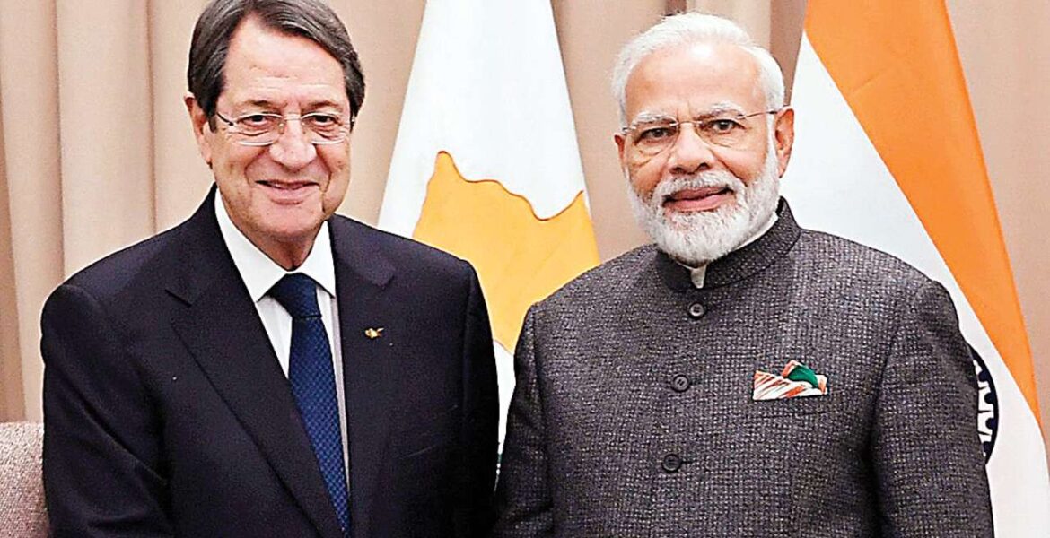 Cyprus Cypriot President Nicos Anastasiades and Indian Prime Minister Marendra Modi.