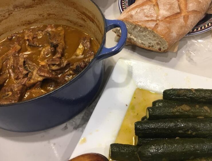 Cretan lamb and zucchini pot dish.