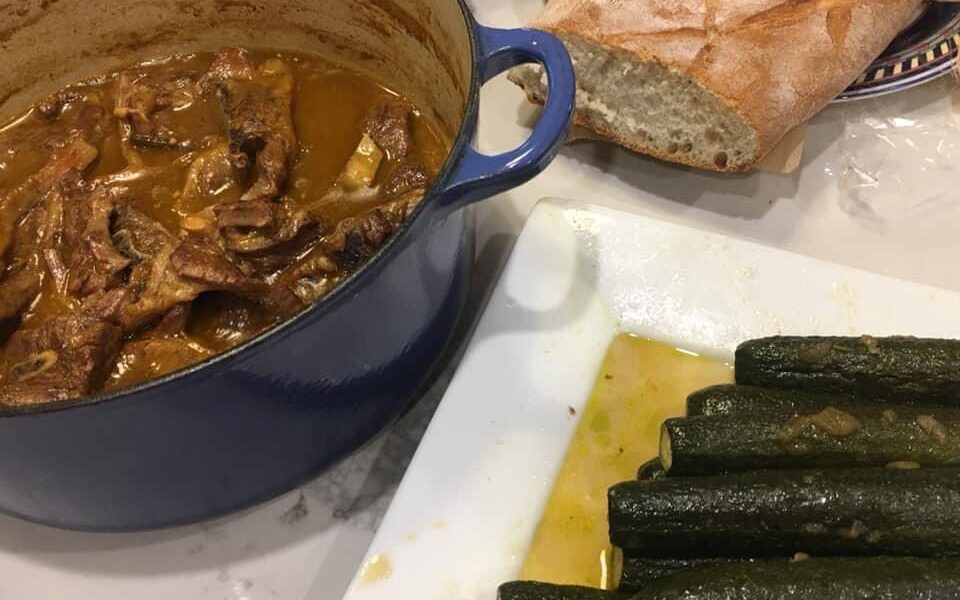 Cretan lamb and zucchini pot dish.