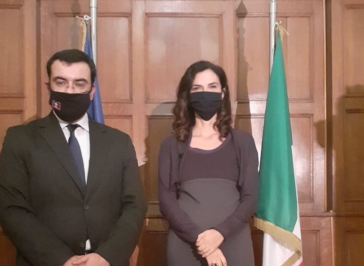 Hydra Mayor George Koukoudaki with Italian Ambassador Patrizia Falcinelli.