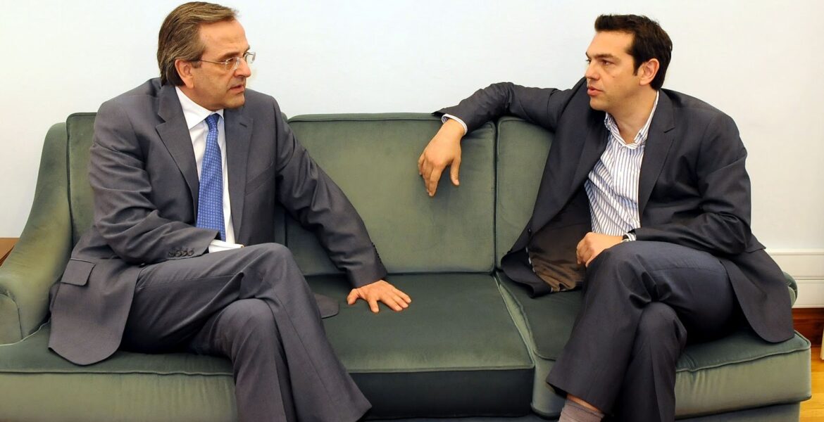 Former Prime Minister's Alexis Tsipras and Antonis Samaras.