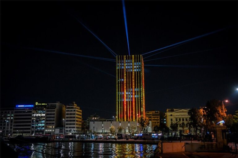 Piraeus Tower lights up for the festive season