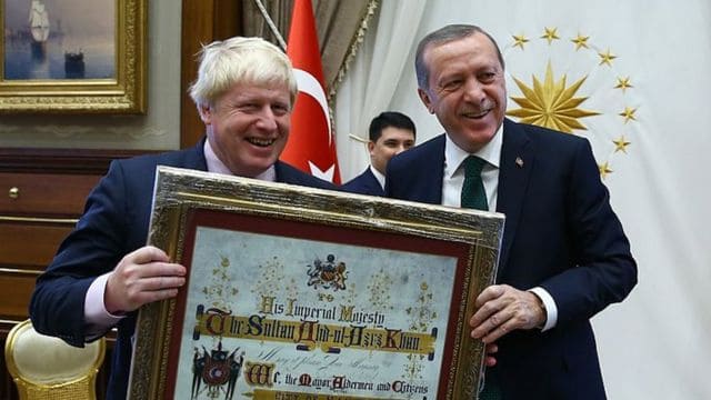 British Prime Minister Boris Johnson with Turkish President Recep Tayyip Erdoğan.