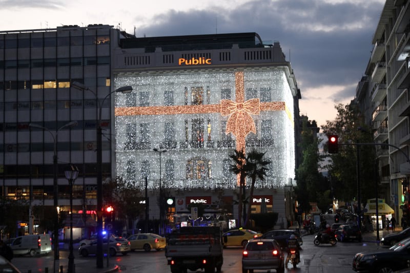 Streets in Athens adorned with Christmas decorations
