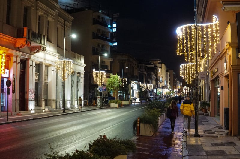 Streets in Athens adorned with Christmas decorations