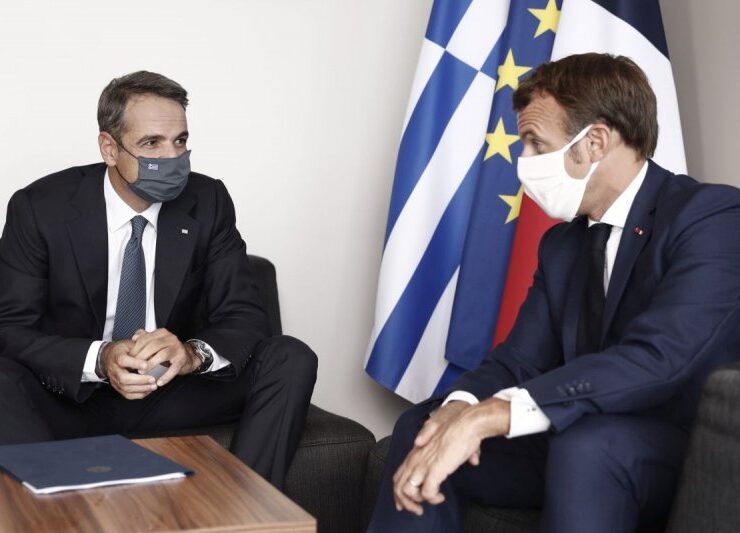 Greece Greek Prime Minister Kyriakos Mitsotakis with French President Emmanuel Macron.