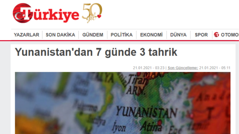 Türkiye newspaper: Three challenges made by Greece in only 7 days