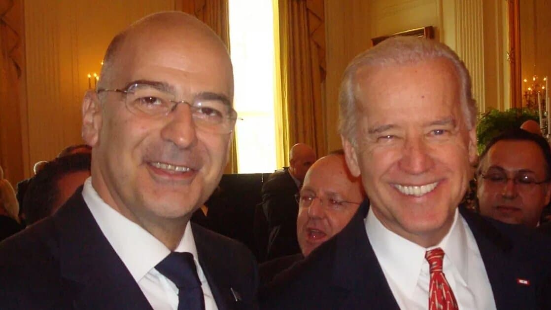 Nikos Dendias and Joe Biden in 2009.